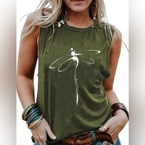 Womens Tank Top Dragonfly Graphic Warrior In Print by SHEIN Green 5XL = 22W NWOT - Picture 1 of 10